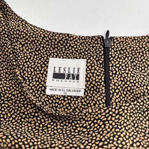 Vtg Leslie Fay Sleeveless Black Tan Maxi Dress Size 10 Animal Print Leopard Midi - Picture 2 of 9